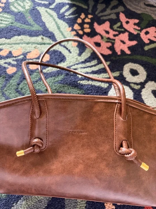 Brown Shoulder Bag with Gold-Tone Accents - Picture 4 of 5